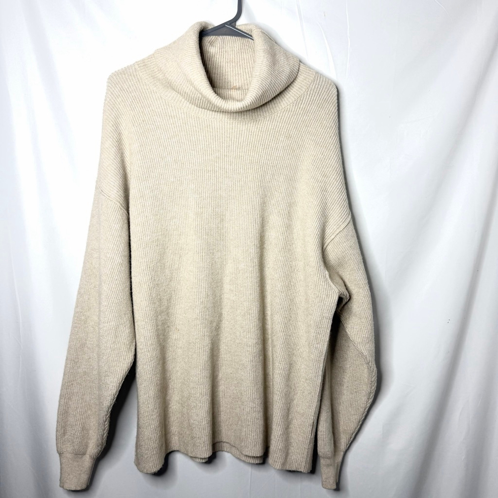 Women's Free People Beige Ribbed Oversized Cowl Neck Sweater S